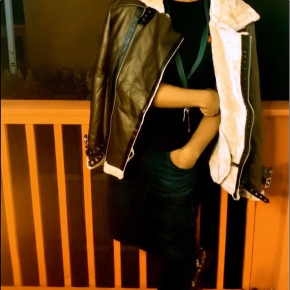 Leather trench Shetland jacket with fur - Picture 2 of 7